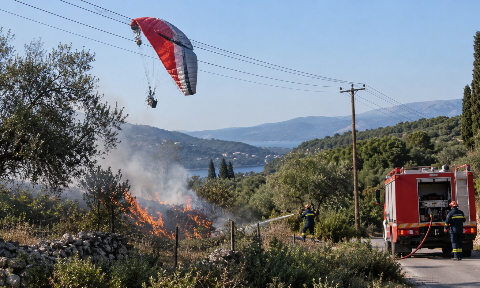 Θεσπρωτία: Αλεξίπτωτο πλαγιάς έπεσε σε καλώδια ηλεκτροδότησης – Προκλήθηκε πυρκαγιά