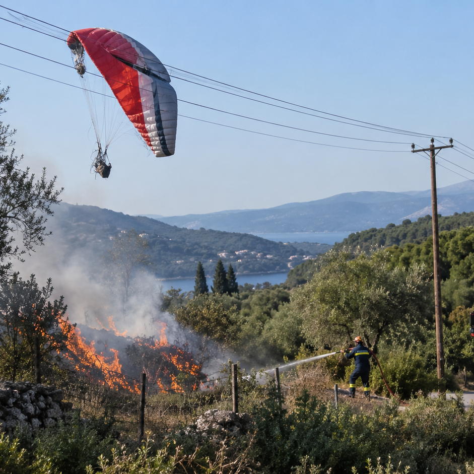 Θεσπρωτία: Αλεξίπτωτο πλαγιάς έπεσε σε καλώδια ηλεκτροδότησης – Προκλήθηκε πυρκαγιά