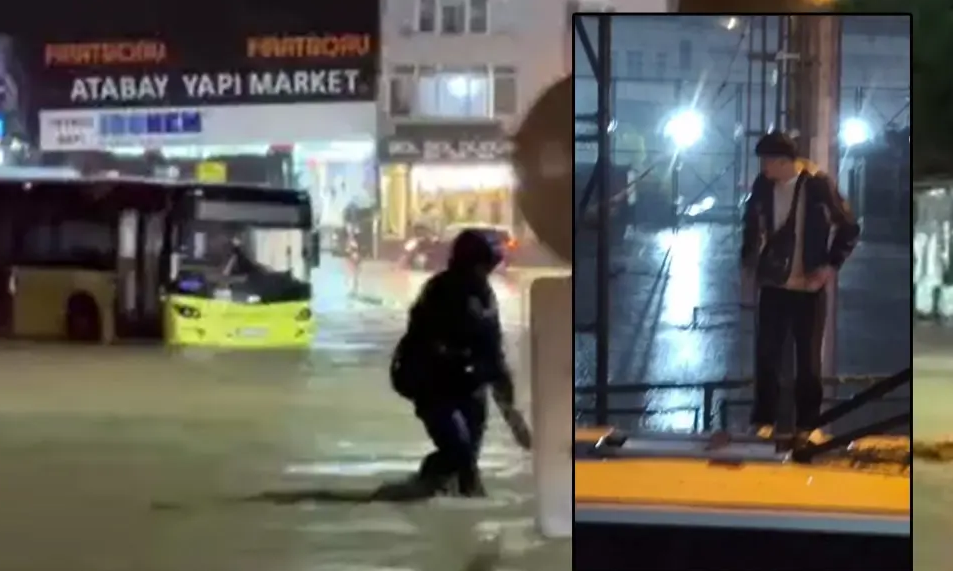 Χάος από την κακοκαιρία στην Κωνσταντινούπολη, τρόμος για επιβάτες λεωφορείου  - Βίντεο