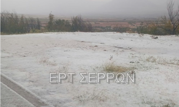 Σέρρες:  Όλα έγιναν λευκά στη Νέα Ζίχνη από ισχυρή χαλαζόπτωση