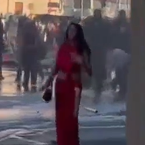 «Η γυναίκα με τα κόκκινα»: Η στιγμή που κανόνι νερού εκτοξεύει στον «αέρα» ανέμελη διαδηλώτρια